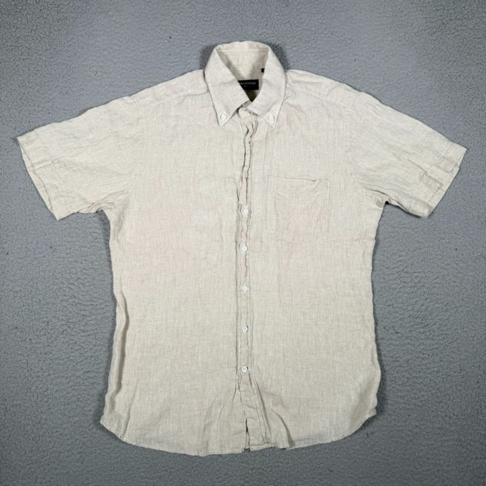 Spier & Mackay Shirt Mens 15 Brown 100% Premium Linen Button Down Casual Preppy